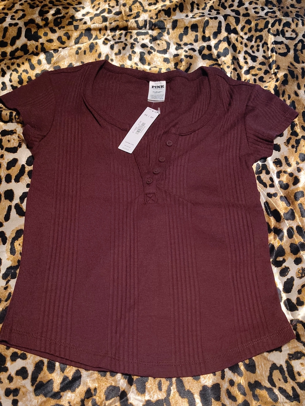 PINK Victoria's Secret Ribbed Henley Crop Top in Burgundy